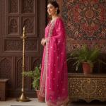 Chanderi Silk Sharara Suit Set with Embroidered Kurti & Organza Dupatta – Festive Wear