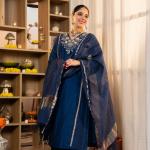 Pure Satori Silk Embroidered Kurta Set with Banarasi Zari Dupatta – Festive 3 Piece Suit for Women