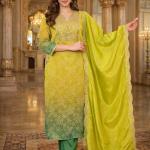 Pure Russian Silk Suit Set with Premium Zari Embroidery – 3 Piece Festive Wear Kurti Pant Dupatta