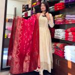 Jashn-E-Bahaaraa Banana Silk Anarkali Suit Set with Banarasi Dupatta – 3 Meter Flared Festive Wear