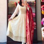 Jashn-E-Bahaaraa Banana Silk Anarkali Suit Set with Banarasi Dupatta – 3 Meter Flared Festive Wear