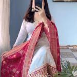 Pure Kanjivaram Silk Embroidered Kurta Set with Zari Dupatta – Festive 3 Piece Suit for Women