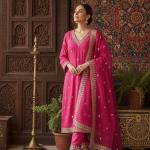 Chanderi Silk Sharara Suit Set with Embroidered Kurti & Organza Dupatta – Festive Wear