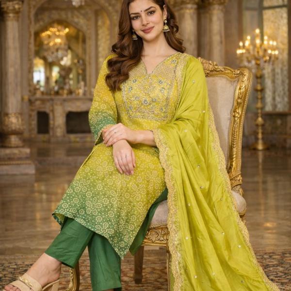 Pure Russian Silk Suit Set with Premium Zari Embroidery – 3 Piece Festive Wear Kurti Pant Dupatta