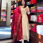 Jashn-E-Bahaaraa Banana Silk Anarkali Suit Set with Banarasi Dupatta – 3 Meter Flared Festive Wear