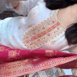 Pure Kanjivaram Silk Embroidered Kurta Set with Zari Dupatta – Festive 3 Piece Suit for Women