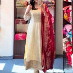 Jashn-E-Bahaaraa Banana Silk Anarkali Suit Set with Banarasi Dupatta – 3 Meter Flared Festive Wear