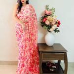 Soft Georgette Saree with Digital Print and Satin Blouse