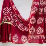 Chanderi Cotton Saree with Gold Jari Border and Digital Print