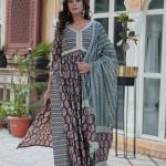 KA-1156 Premium Pure Cotton Kurti with Pant & Dupatta Set