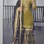 MD-3033 | Elegant Embroidered Chinnon Silk Sharara Set