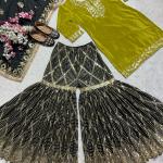 MD-3033 | Elegant Embroidered Chinnon Silk Sharara Set