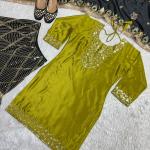 MD-3033 | Elegant Embroidered Chinnon Silk Sharara Set