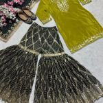 MD-3033 | Elegant Embroidered Chinnon Silk Sharara Set