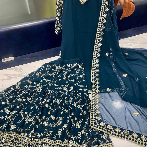 TF-155 | Navy Blue Georgette Sequins & Zari Work Anarkali Gown