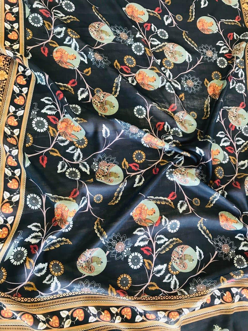 AURA by YSL – Kalamkari Linen Printed Saree with Blouse Piece