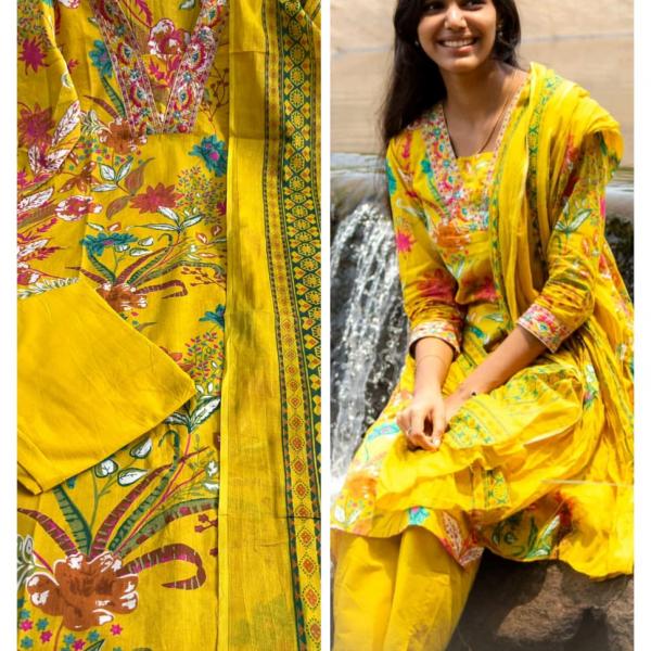 DT BRAND Yashvi Cotton Kurti Pant & Dupatta Set – Stylish Neck Design