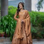 MF-450 | Premium Alia Cut Anarkali Suit Set in Chinon Silk with Sequins Embroidery