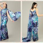 Velora Bloom – Floral Heavy Satin Saree with Plain Blouse Piece