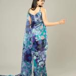 Velora Bloom – Floral Heavy Satin Saree with Plain Blouse Piece