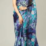 Velora Bloom – Floral Heavy Satin Saree with Plain Blouse Piece