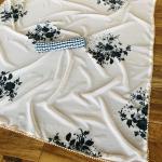 PearlGrace – Off-White Georgette Saree with Pearl Lace & Printed Blouse