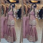 MD-3035 | Premium Embroidered Neutral Silk Sharara Set