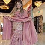 MD-3035 | Premium Embroidered Neutral Silk Sharara Set