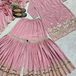 MD-3035 | Premium Embroidered Neutral Silk Sharara Set