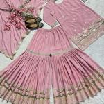 MD-3035 | Premium Embroidered Neutral Silk Sharara Set