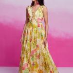 TF-352 | Elegant Organza Printed Gown with Handwork Detailing