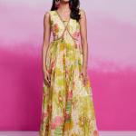 TF-352 | Elegant Organza Printed Gown with Handwork Detailing
