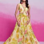 TF-352 | Elegant Organza Printed Gown with Handwork Detailing