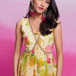 TF-352 | Elegant Organza Printed Gown with Handwork Detailing