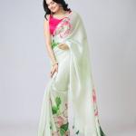 Blossom Luxe – Floral Print Heavy Japan Satin Saree with Plain Satin Blouse (GRTN2194)