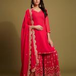 TF-174 | Pink Georgette Sequins & Zari Work Suit Set