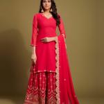 TF-174 | Pink Georgette Sequins & Zari Work Suit Set