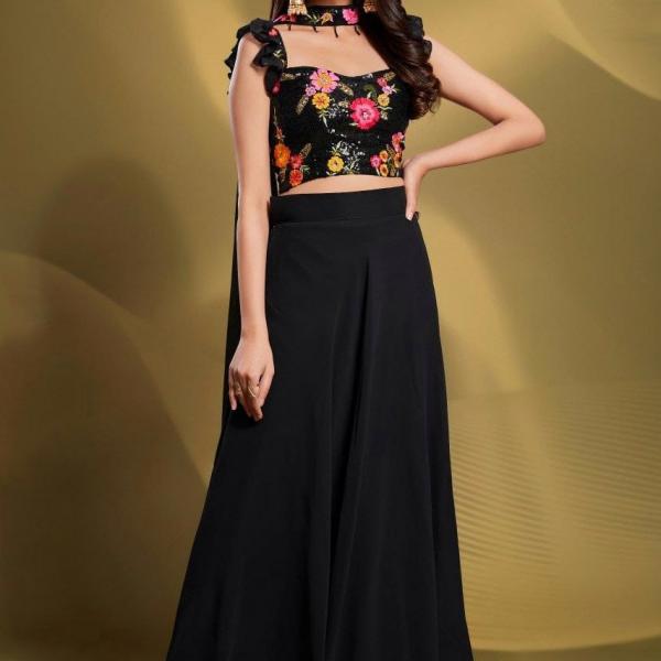 TF-201 | Black Georgette Sequins & Resham Work Lehenga Set