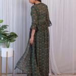 TF-242 | Green Georgette Printed Crop Top with Palazzo & Jacket Set
