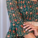 TF-242 | Green Georgette Printed Crop Top with Palazzo & Jacket Set