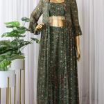 TF-242 | Green Georgette Printed Crop Top with Palazzo & Jacket Set