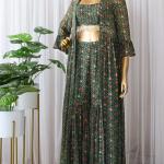 TF-242 | Green Georgette Printed Crop Top with Palazzo & Jacket Set