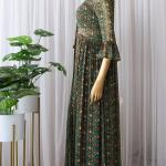 TF-242 | Green Georgette Printed Crop Top with Palazzo & Jacket Set