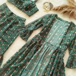 TF-242 | Green Georgette Printed Crop Top with Palazzo & Jacket Set