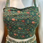 TF-242 | Green Georgette Printed Crop Top with Palazzo & Jacket Set