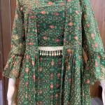 TF-242 | Green Georgette Printed Crop Top with Palazzo & Jacket Set