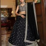 TF-189 | Black Soft Net Lehenga Set with Zari & Sequins Work