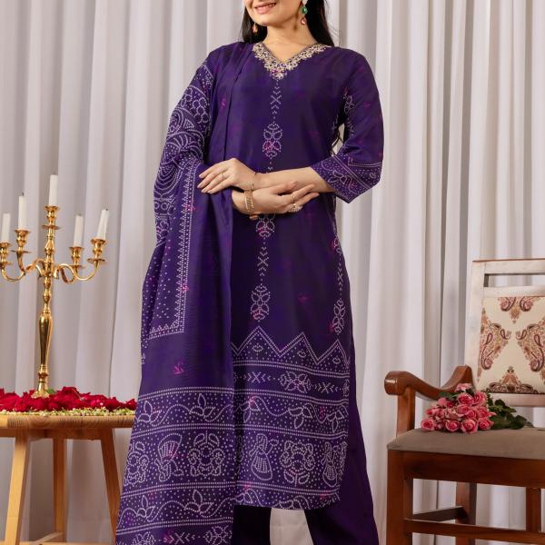 Bandhani Bloom | Wedding Special Muslin Silk Suit Set with Handwork Detailing (M to 5XL)