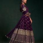 TF-167 | Wine Georgette Semi-Stitched Lehenga with Zari & Foil Mirror Work