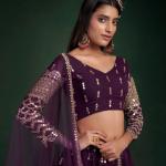 TF-167 | Wine Georgette Semi-Stitched Lehenga with Zari & Foil Mirror Work
